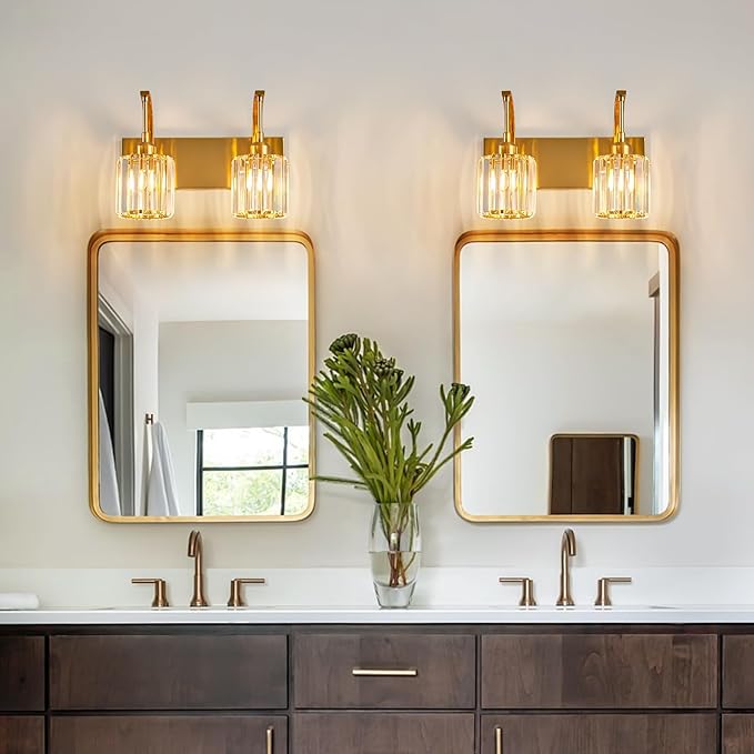 Bathroom Crystal Vanity Lights 2-Light Gold Wall Lamp Modern Crystal Bathroom - Image 8
