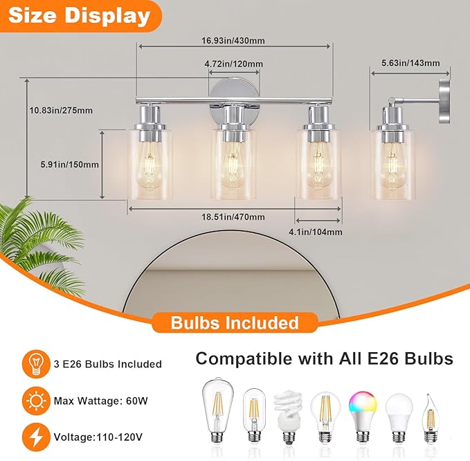 DLLT 3-Light Bathroom Light Fixtures: Chrome Modern Vanity Lights - Image 6