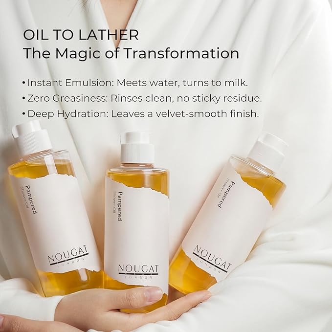 NOUGAT Pampered Shower Oil for Daily Bath Routine, Transforming Oil-to-Milk - Image 4