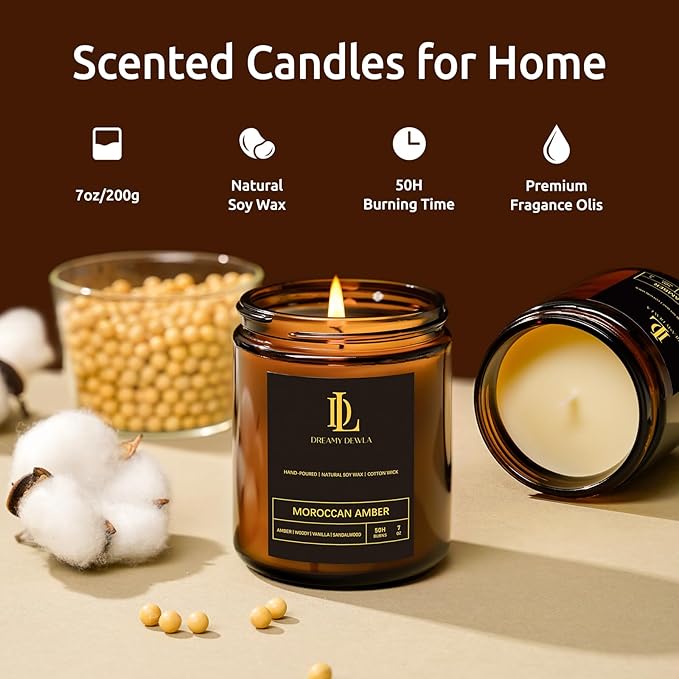 Scented Candles for Men, Moroccan Amber Candle for Home, Soy Wax Candles Gift - Image 3