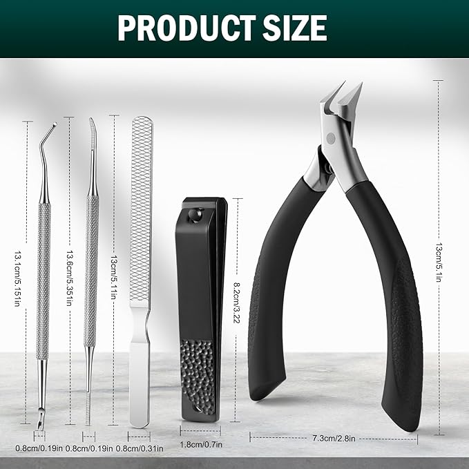 FVION Ingrown Toenail Tools Kit 5 Pcs, Toenail Clippers - Image 7