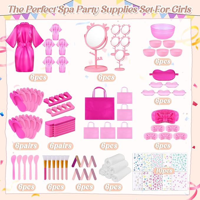 Spa Party Supplies for Girls, 6 Satin Robes Kids Spa Birthday Sleepover - Image 2