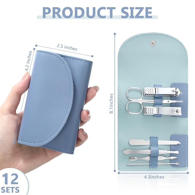 12 Set Manicure Set Bulk Mini Manicure Nail Clipper Kit 7 in 1 Stainless Steel - Image 2