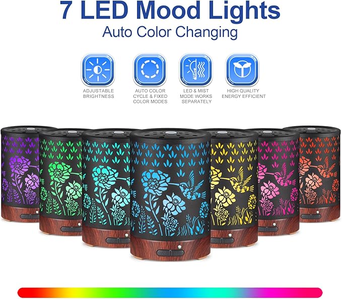 Essential Oil Diffuser- Aromatherapy Diffuser with7 Colors Light and Auto-Off - Image 2