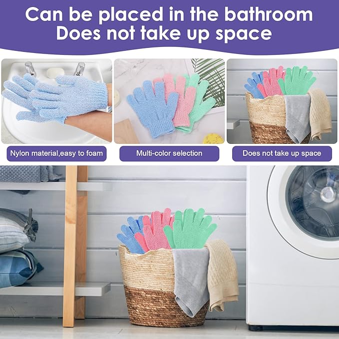 Sibba 3 Pair Bath Gloves for Shower Natural Loofah Exfoliating Wash Gloves for - Image 4