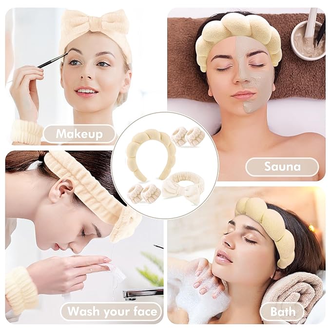 Zkptops 6Pcs Spa Headband for Washing Face Wristbands Set Women Bubble Makeup - Image 6