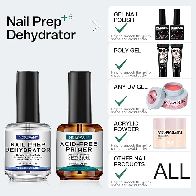 Morovan Nail Prep Dehydrator and Primer, Natural 4 PCS Dehydrator & Acid-Free - Image 6