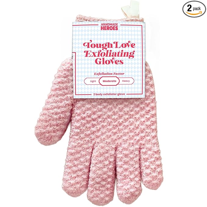 Handmade Heroes Tough Love Exfoliating Gloves – 2pc Reusable Body Washcloth Mitt by HandmadeHeroes