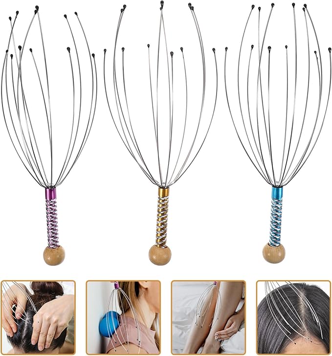 rosenice Scalp Massager Hand Held Therapeutic Head Scratcher Steel Wire Head - Image 9