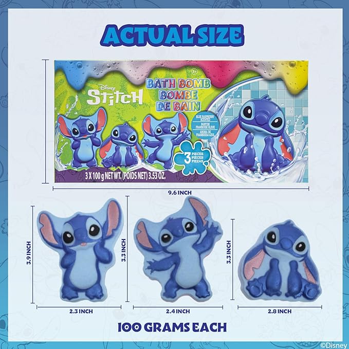 Stitch Bath Bombs for Kids, Fun Bright Rainbow Colors, Raspberry Scented for - Image 6