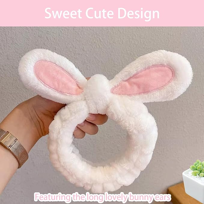 musejoy 2 Pcs Headband Bunny Ears Headband Cute Spa Headbands - Image 4