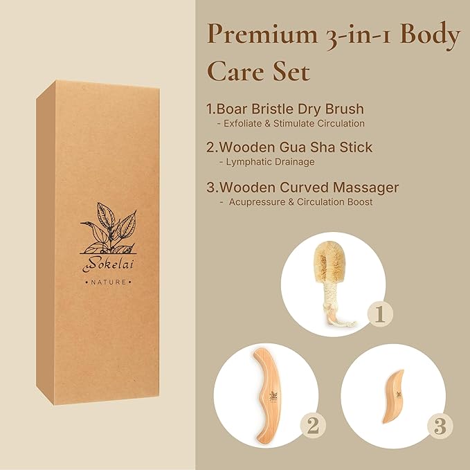 Dry Body Brush Set for Lymphatic Drainage, Natural Sisal Bristle Dry Brushing - Image 3