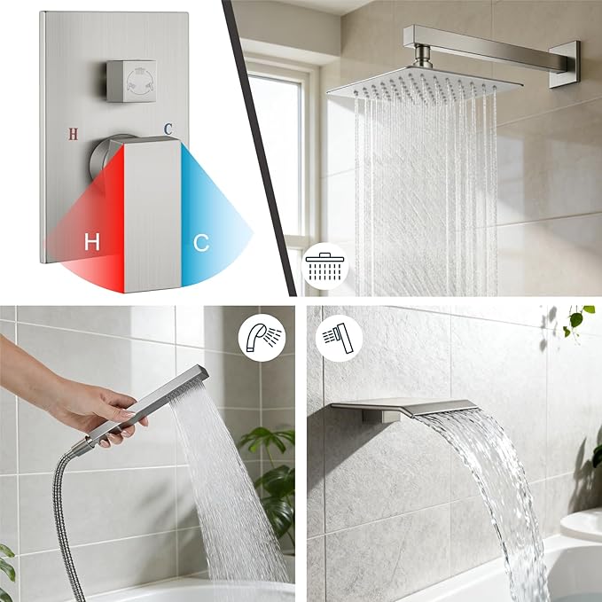 Midanya Shower System with Tub Spout, Bathtub Shower Faucet Set with Square - Image 4