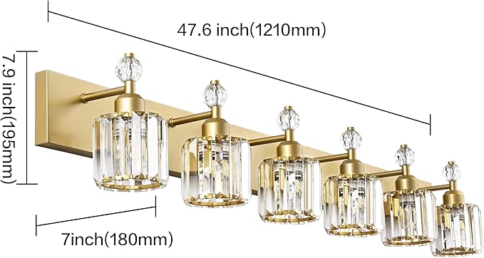 PRESDE Crystal 6 Light Bathroom Vanity Lights Gold Vanity Light - Image 5