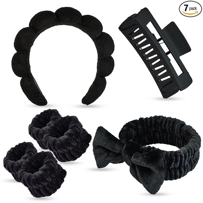 7 Pcs Spa Set, Facial Headband and Wristband Set, Skincare Accessories by Unknown