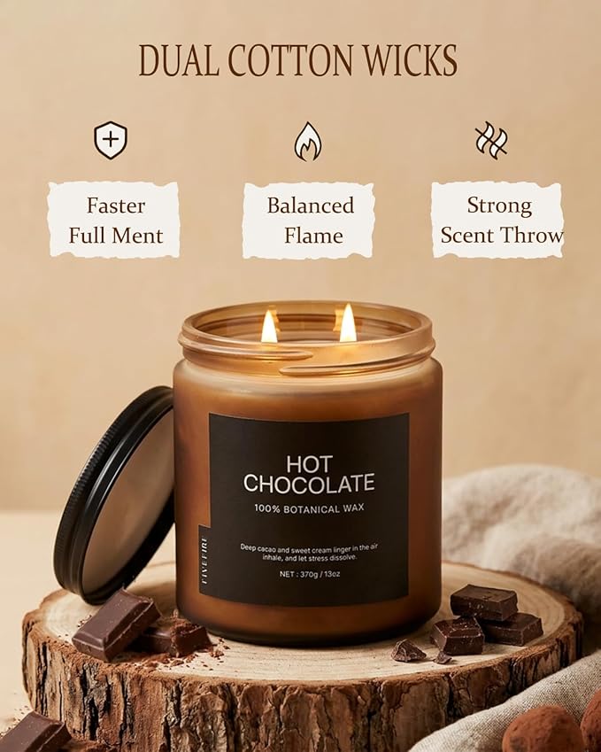 Hot Chocolate Home Scented Candles, 13oz Organic Soy Wax, 76-Hour Clean Burning - Image 4