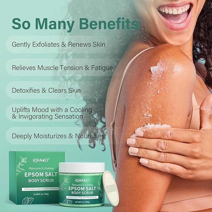 Eucalyptus Epsom Salt Body Scrub, Exfoliating detox body scrub, Relax & Relief - Image 2