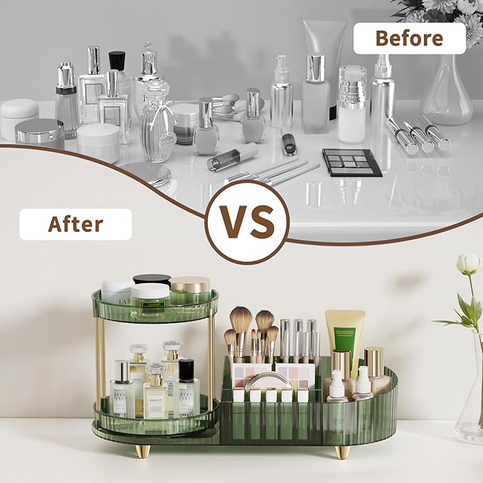 360 Rotating Makeup Organizer for Vanity, 2 Small Trays & 5 Compartments for - Image 6
