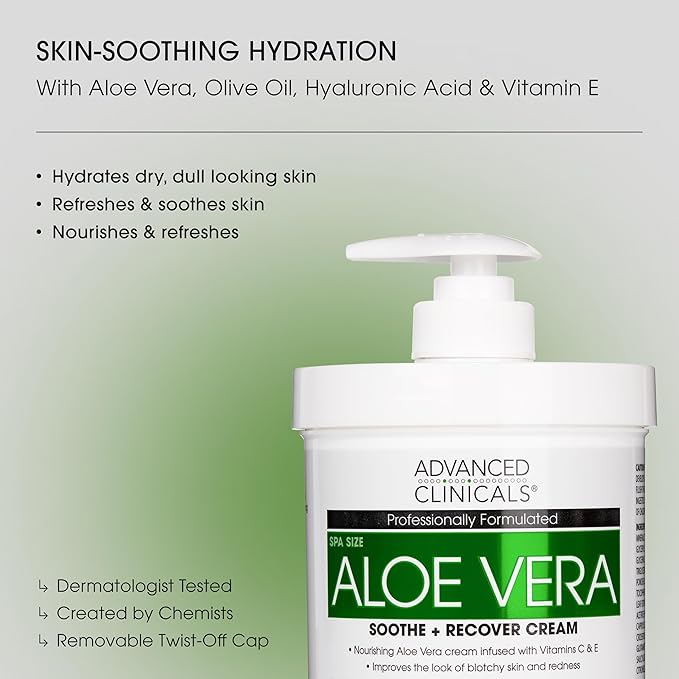 Advanced Clinicals Aloe Vera Lotion Skin Care Relief Cream | Vitamin E Infused - Image 2