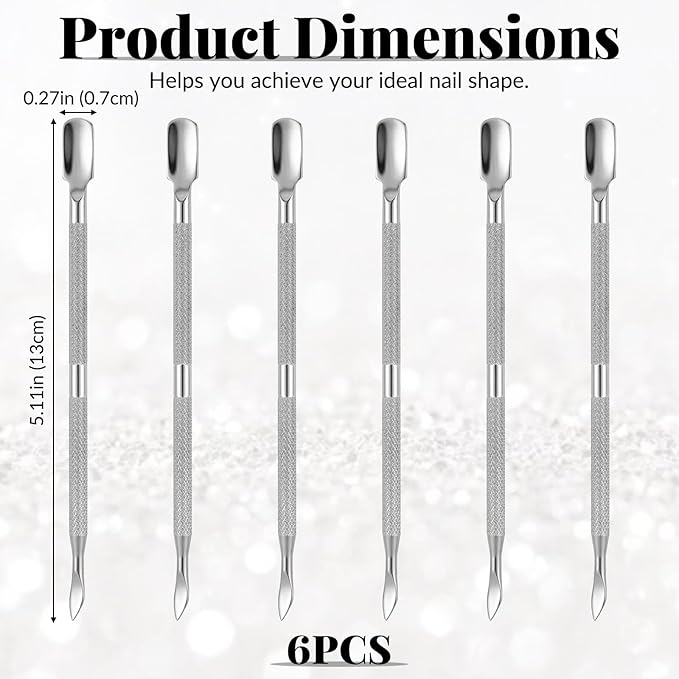 6 Pcs Dual-Sided Cuticle Pusher Set, Stainless Steel Cuticle Pusher Tool - Image 2