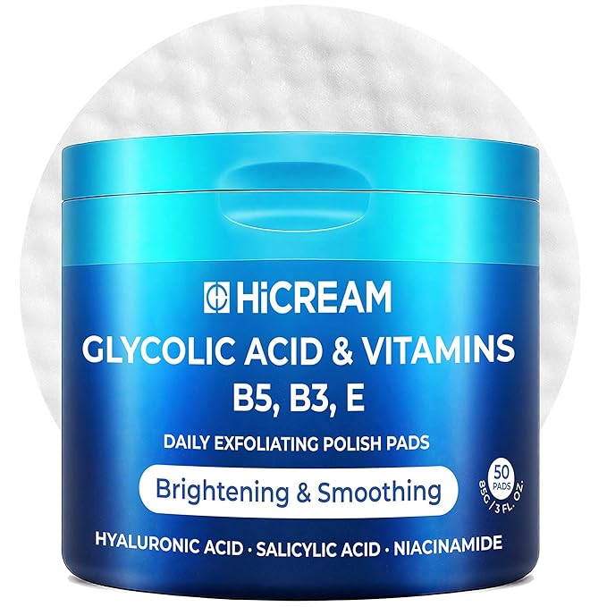 Hicream Glycolic Acid Pads, Dual-Textured Facial Exfoliating Toner by Hicream