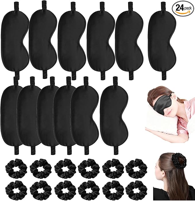 24Pcs Satin Eye Mask Silk Sleep Masks Silky Eyes Cover Blackout Blindfold by WJingYiJia