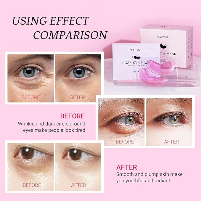 PEAUAMIE Under Eye Patchs Rose Eye Mask - Image 5