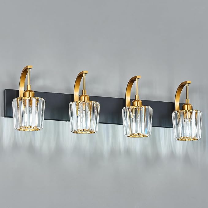 Modern Bathroom Vanity Light, 4-Light Black Gold Wall Sconce - Image 8