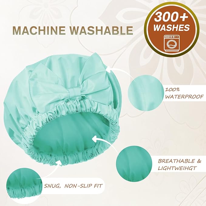 Shower Cap for Women, Cute Bow Waterproof Reusable Bath Cap, Non-Slip Anti - Image 3