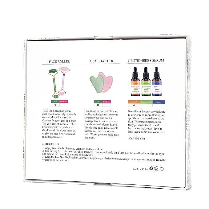 NEUTRIHERBS Jade Gua Sha & Face Roller & Vitamin C Serum Facial Tool Set - Image 4