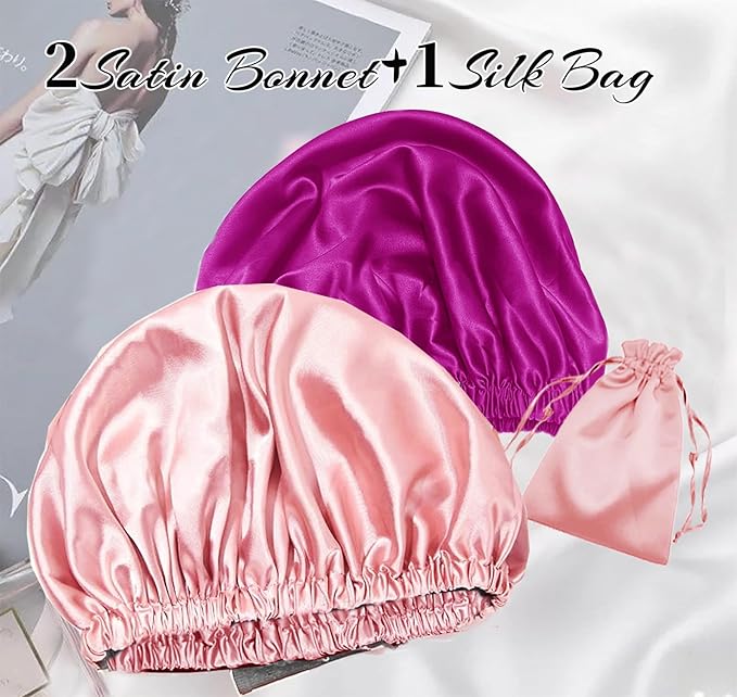 3Pcs Hair Bonnets For Sleeping Satin Bonnet For Women Silk Bonnets Womens Curly - Image 2