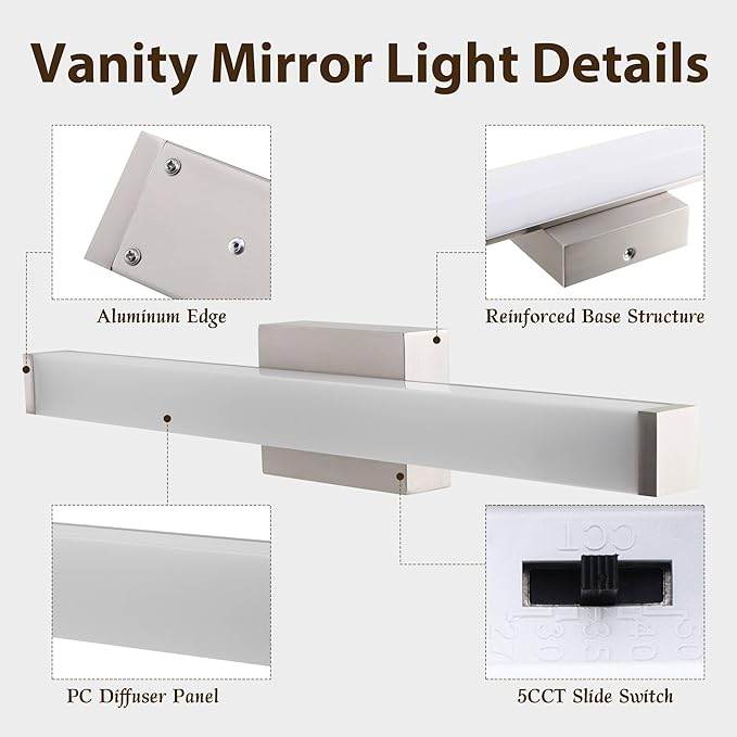 Bathroom Light Fixtures Over Mirror 22IN, 19W 5CCT Dimmable Modern Vanity Lights - Image 6