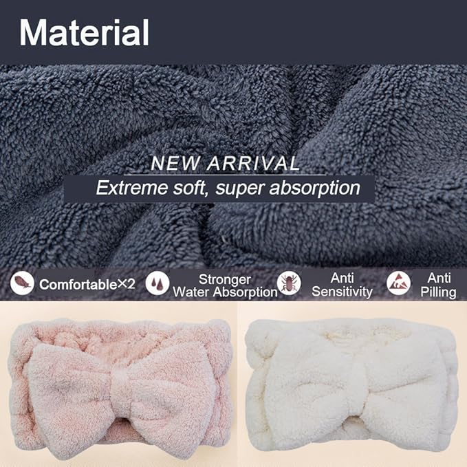 Chloven 2 Pack Microfiber Bowtie Headbands Facial Makeup Headband Cosmetic - Image 3