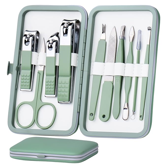 HANTEKAS Manicure Set 10 in 1 Stainless Steel, Nail Clippers Scissors Pedicure by HANTEKAS
