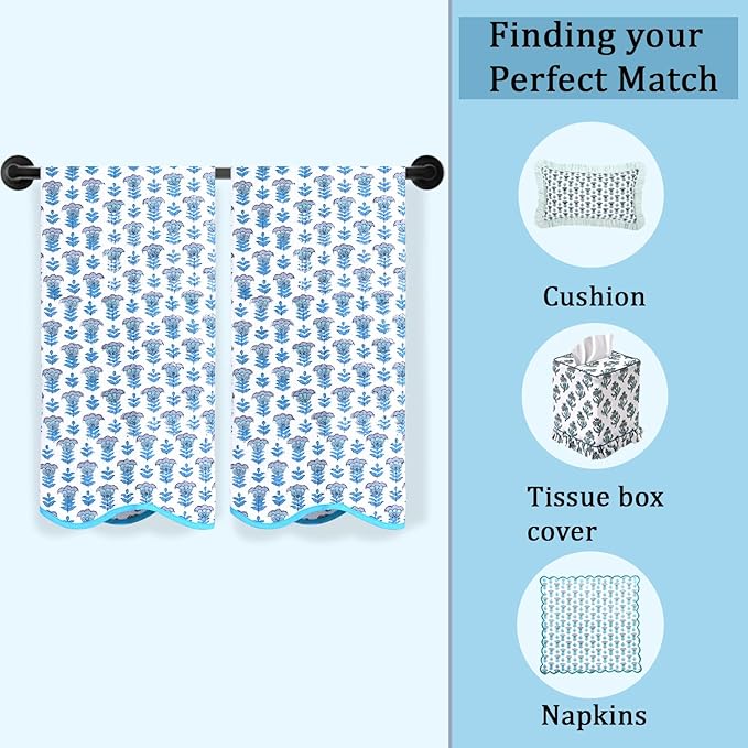 Ridhi Block Print Aquamarine Blue Cotton Spa Towel 27"x54" Set of 2 Handmade - Image 8