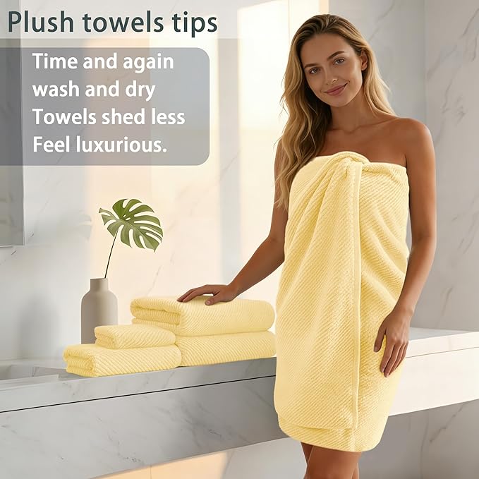 Yellow Bath Towels, Luxury Bath Towels Set of 4, Large 30"x56" - Image 3