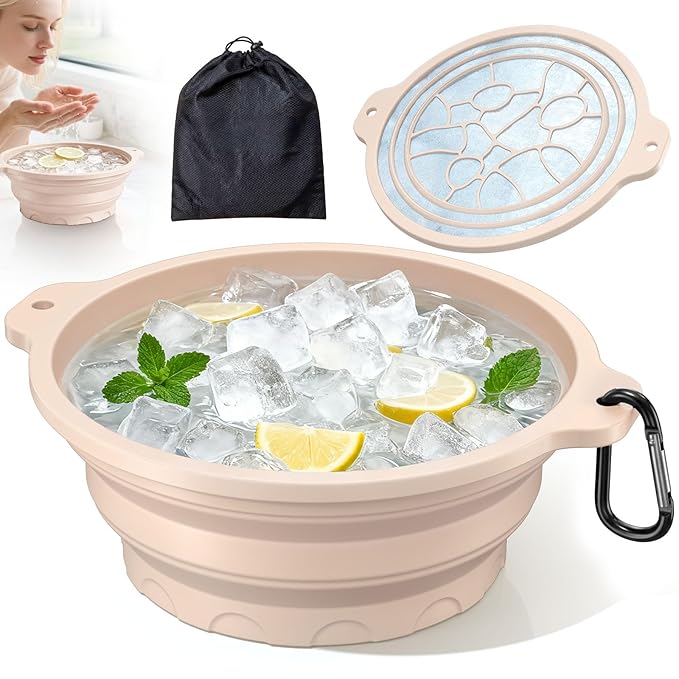 Face Bowl for Ice with Built-in Ice Tray – Collapsible Silicone Facial Ice Bath by Dtuoen