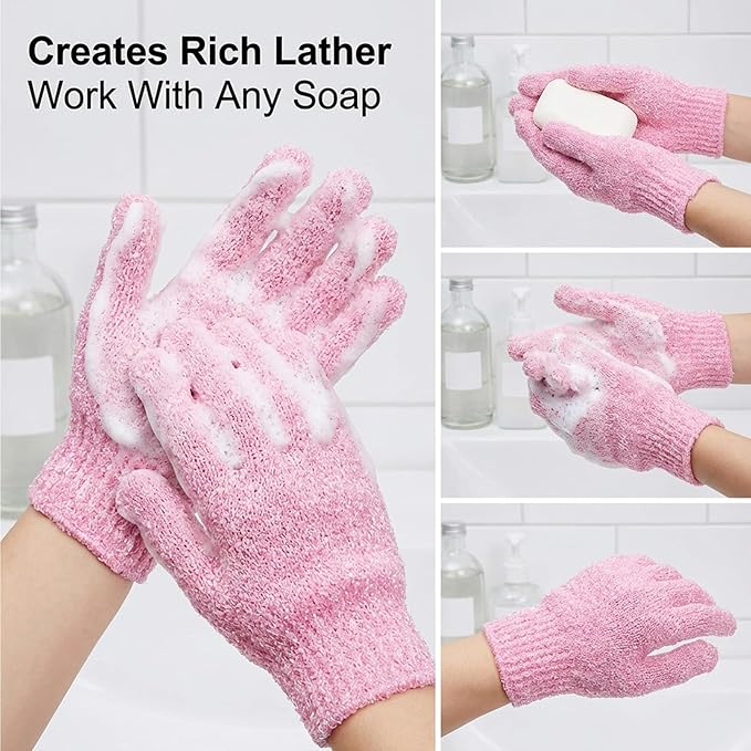6 Pairs Exfoliating Gloves for Shower, Body Scrubber Mitts in Blue, Korean - Image 4