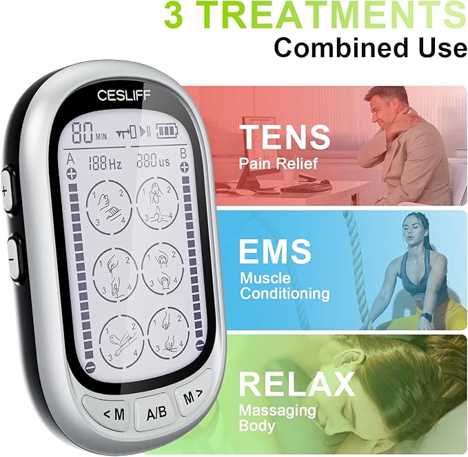 CESLIFF Dual Channel TENS EMS Unit Large Screen 24 Modes 36 Levels Intensity - Image 3