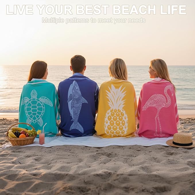 Genovega Oversized Cotton Turkish Beach Towels 72"x36" Lightweight Quick Dry - Image 7