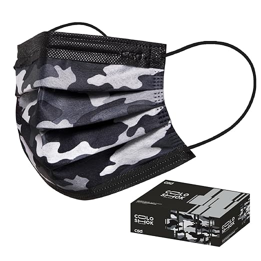 CSD Colo 30 Pcs Black Camo Disposable Face Masks, 3 Ply Adult Mask by CSD