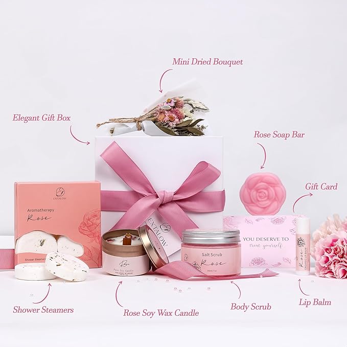 EXTALOW Spa Gifts for Women Bath and Body Gift Baskets Mothers Day Gift Rose - Image 3