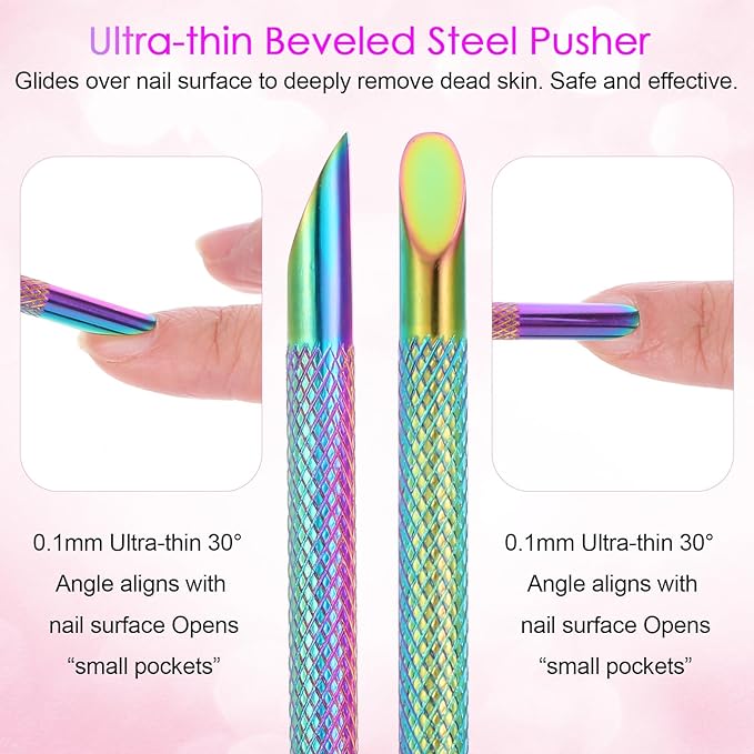 Dual Ended Nail Cuticle Pusher, 100/180 Grit Sandpaper Sheets Cuticle File - Image 3