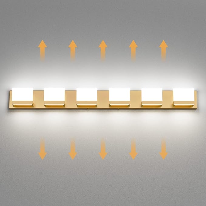 Tipace Gold Vanity Lights for Bathroom Modern LED 6 Lights Bathroom Vanity - Image 3