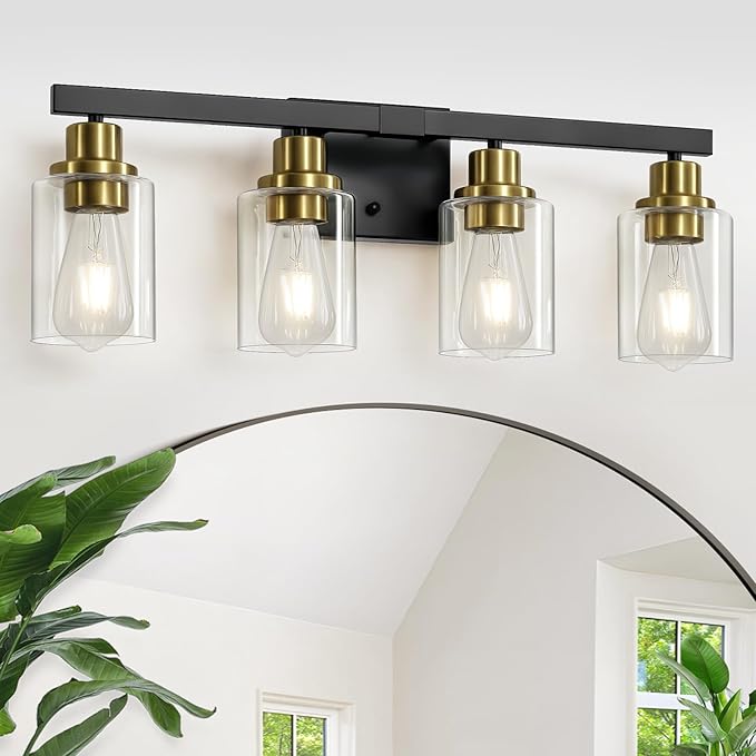 Bathroom Vanity Light, 4-Light Black and Gold Bathroom Light Fixtures - Image 8