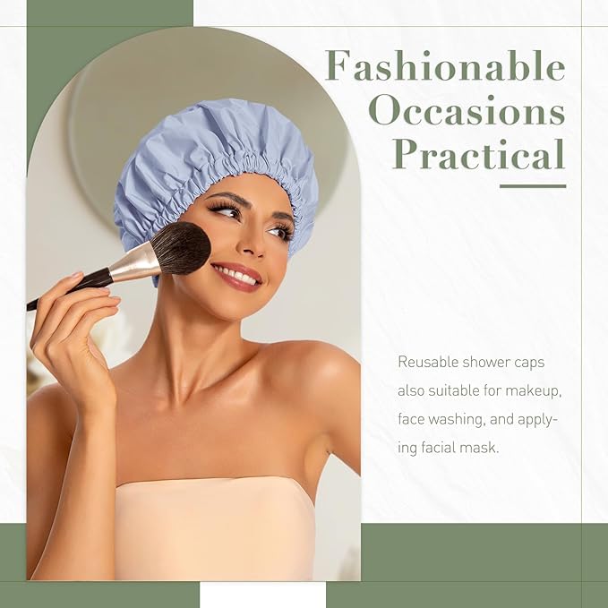 Reusable Shower Cap for Women, Large Waterproof Shower Bonnet - Image 2
