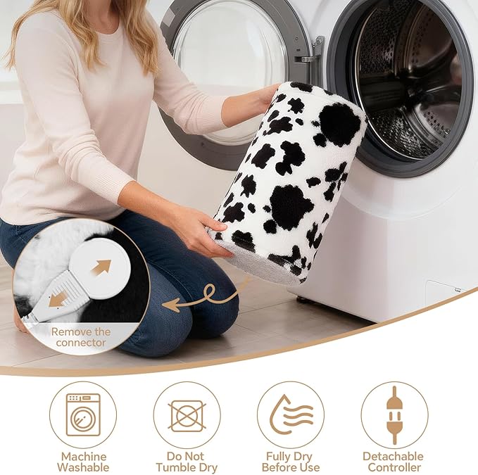 Cow Print Heating Pad for Back Period Cramps Neck Shoulder Pain Relief - Image 6