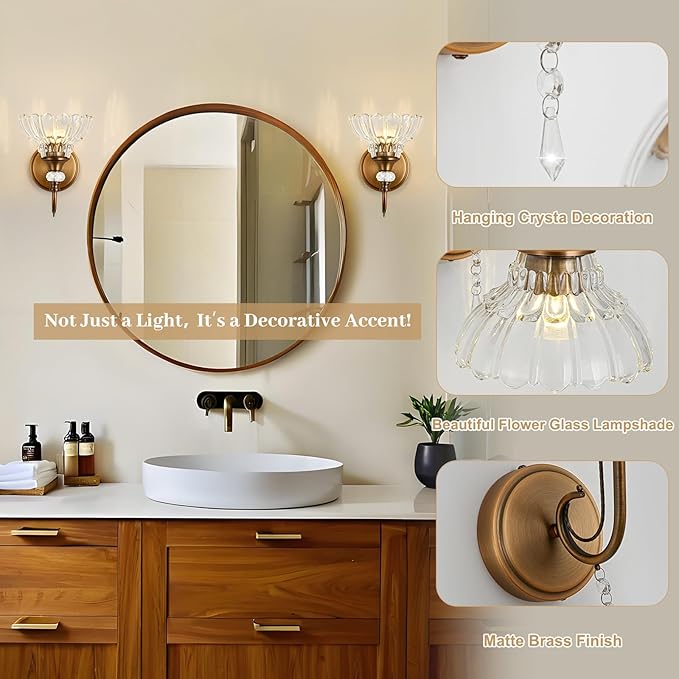 1 Piece Vintage Wall Sconce, 1-Light Matte Antique Brass Finish Wall Sconce - Image 4
