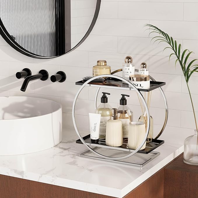 2-Tier Bathroom Organizer Countertop, Large Cosmetic Skincare Organizers - Image 4