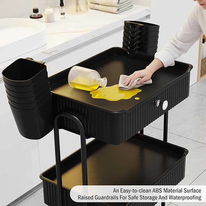 3 Tier Drawer Beauty Cart with 12 Movable Storage Organizer, Thickened ABS & - Image 5